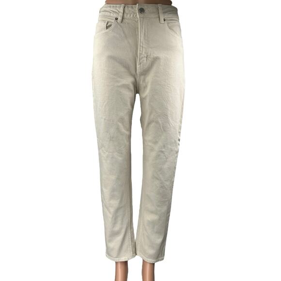 H&M Women's Cream High Waisted Straight Casual Cropped Denim Jeans Size 6 - Picture 1 of 5